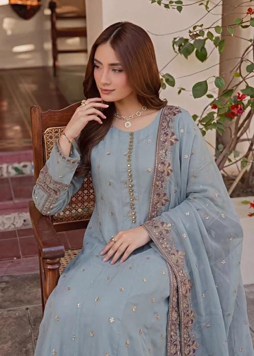 3 Piece Chiffon Maxi Dress - Ice Blue