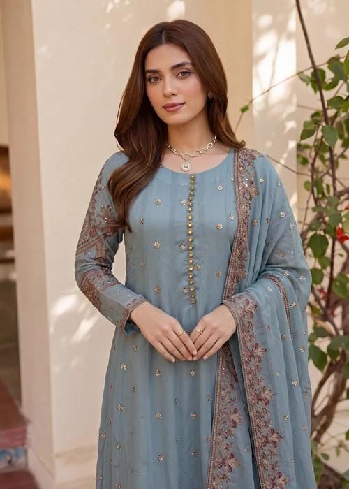 3 Piece Chiffon Maxi Dress - Ice Blue