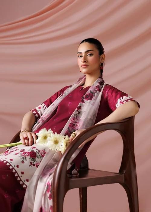 3 Piece Lawn Kurta Set - Mulberry