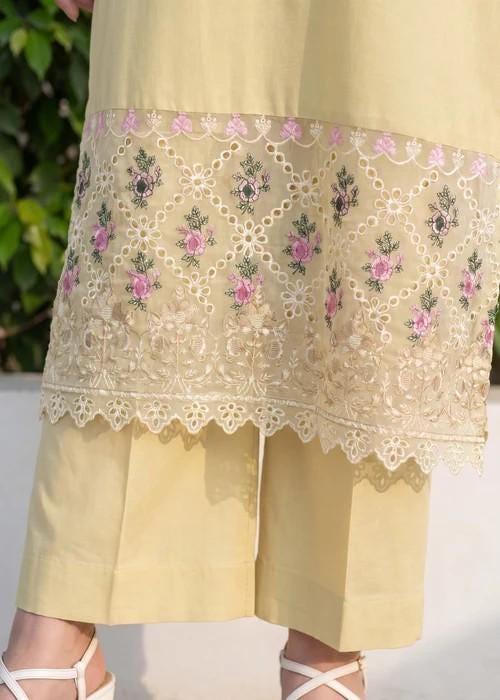 3 Piece Embroidered Lawn Palazzo Suit – Light Yellow