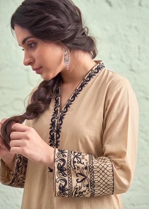 Embroidered Cotton Shalwar Suit – 3 Piece - Beige
