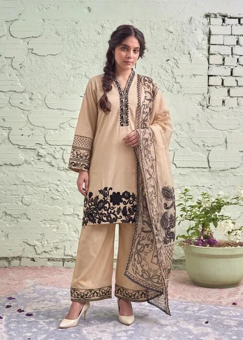 Embroidered Cotton Shalwar Suit – 3 Piece - Beige