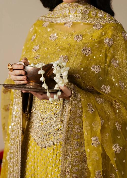 3 Piece Embroidered Charmeuse Silk Palazzo Suit - Mustard and Pink