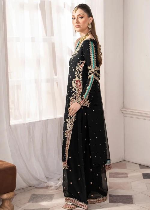 3 Piece Embroidered Chiffon Party Wear Suit - XL & XXL