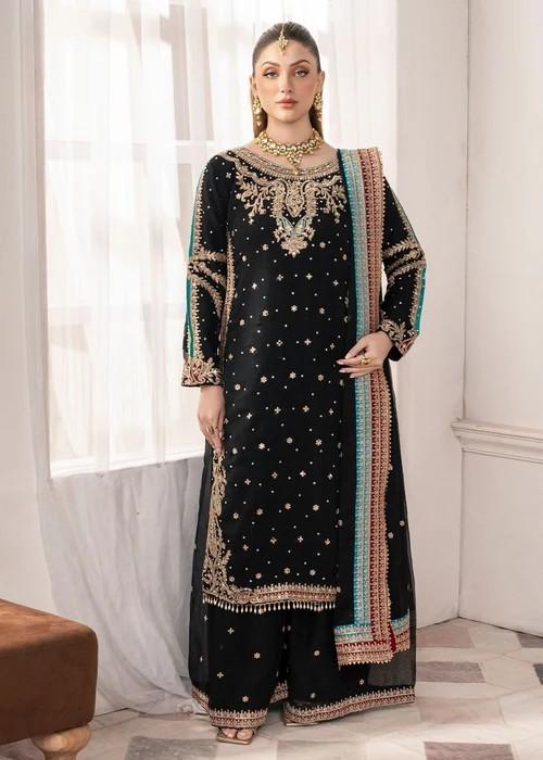 3 Piece Embroidered Chiffon Party Wear Suit - XL & XXL