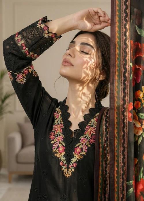Embroidered Lawn Suit with Silk Dupatta
