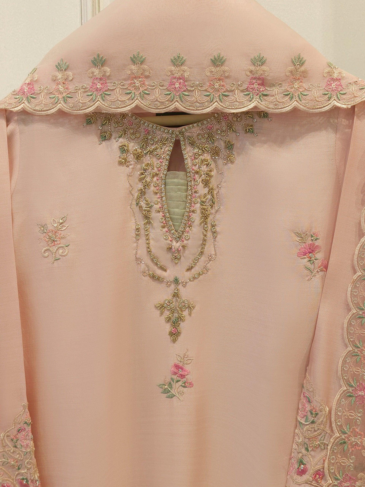 Agha Noor 3 Piece -  Pure Khadi Silk Embroidered Suit - Pink