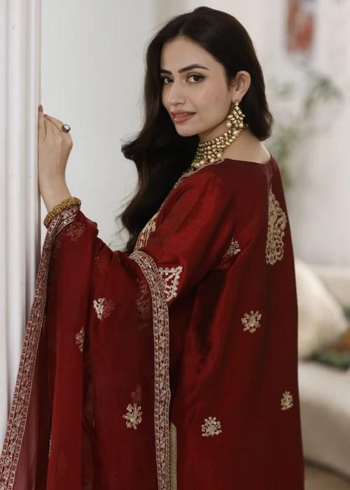 Embroidered Pure Raw Silk Suit - 3 Piece