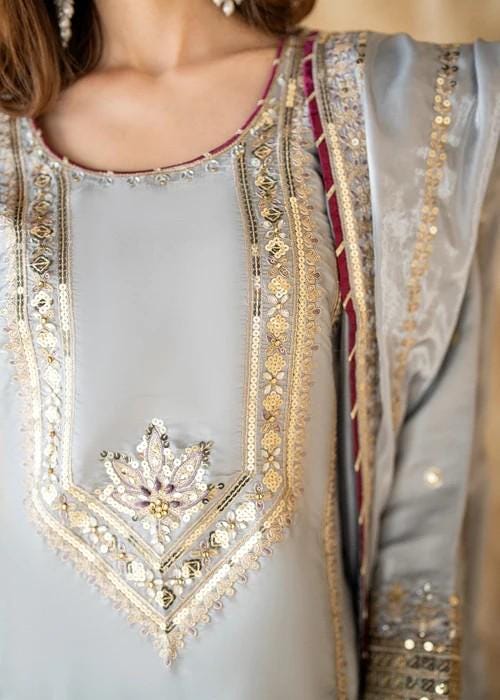 3 Piece Embroidered Silk Palazzo Suit Zardozi Work