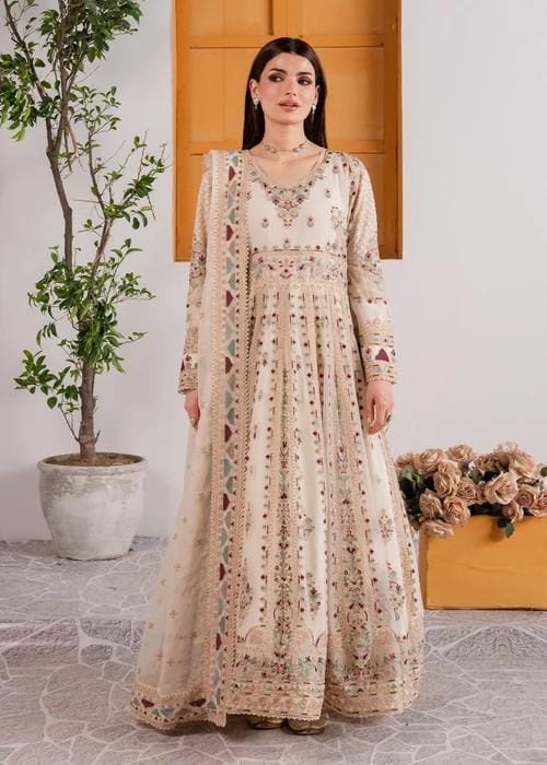 Chiffon Anarkali Chudidar Dress - 3 Piece Embroidered