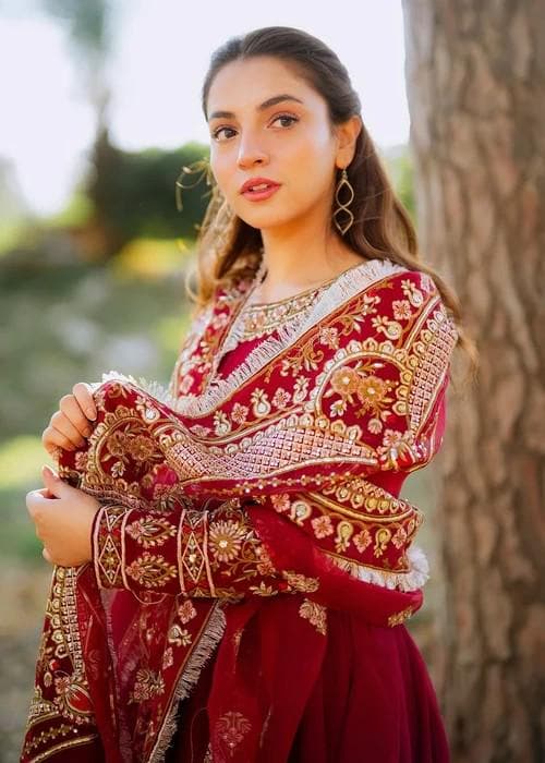 Maroon Chiffon Anarkali - Raw Silk Pants - 3 Piece Pakistani Designer Festive Wear