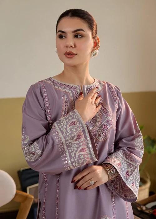 Embroidered Lawn Kurta Farshi Shalwar Suit - 2 Piece - Lilac