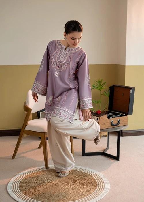 Embroidered Lawn Kurta Farshi Shalwar Suit - 2 Piece - Lilac