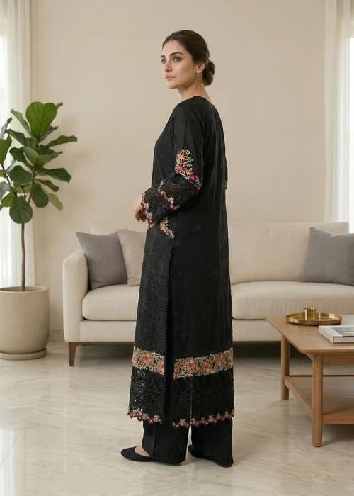 Embroidered Lawn Suit with Silk Dupatta