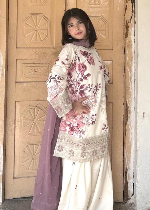 Embroidered Raw Silk Farshi Shalwar Suit - 3 Piece - Off White