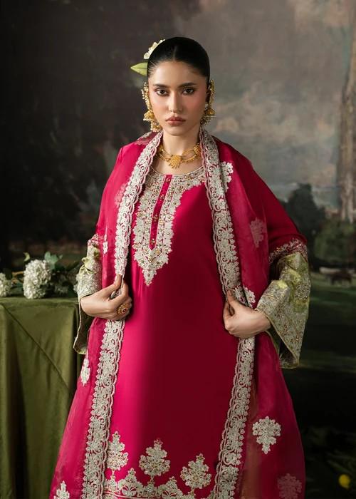 Embroidered Charmeuse / Shamooz Silk Kurta Sharara Set