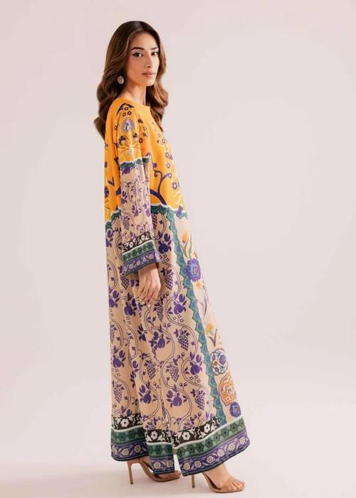 Printed Full Sleeves Silk Kaftan