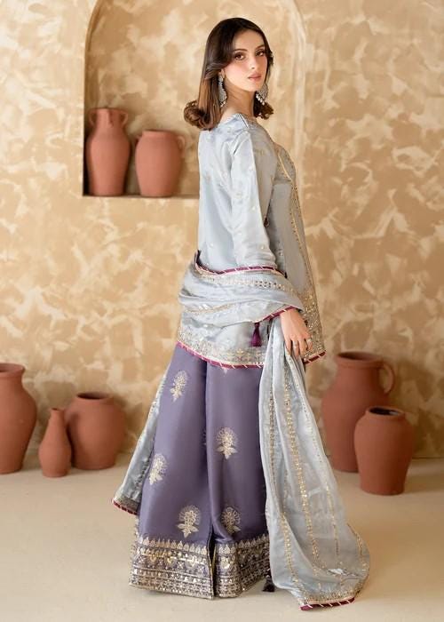 3 Piece Embroidered Silk Palazzo Suit Zardozi Work