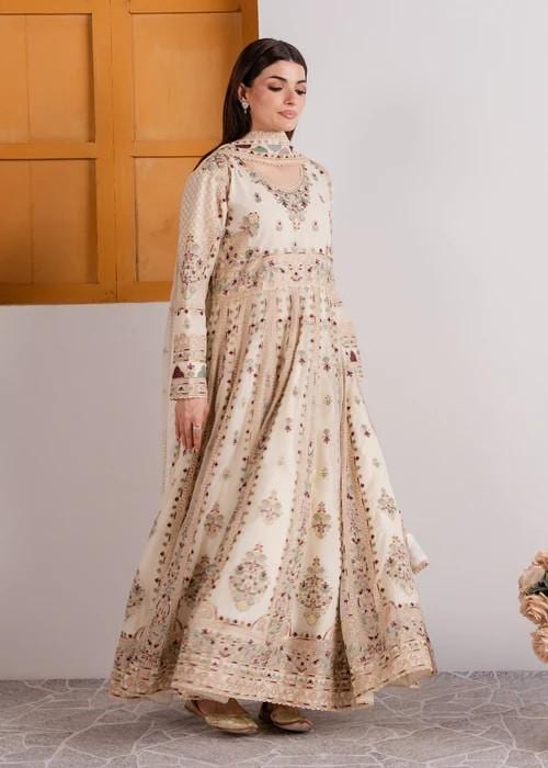 Chiffon Anarkali Chudidar Dress - 3 Piece Embroidered