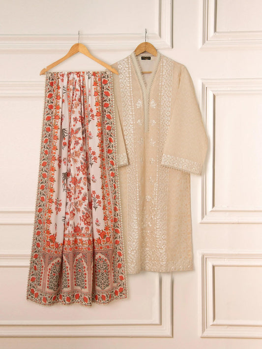 Agha Noor 2 piece - Printed Lawn Suit - Beige