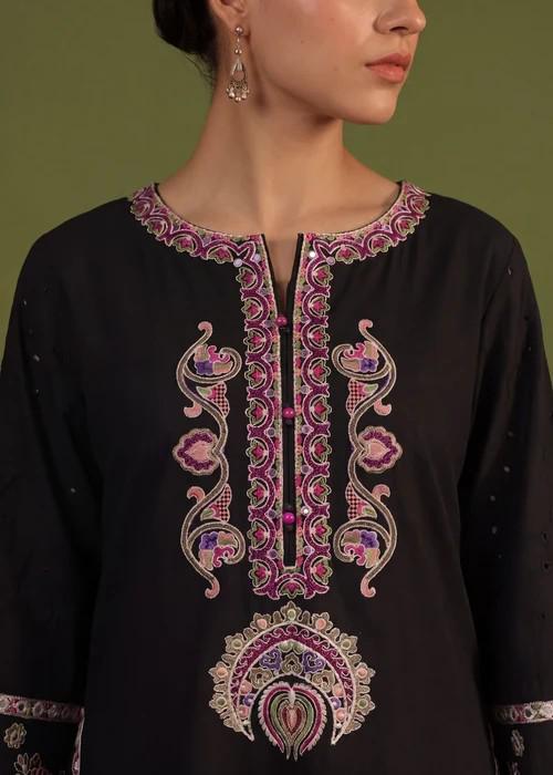 Embroidered Short Kurta Lawn Farshi Shalwar Suit - Black