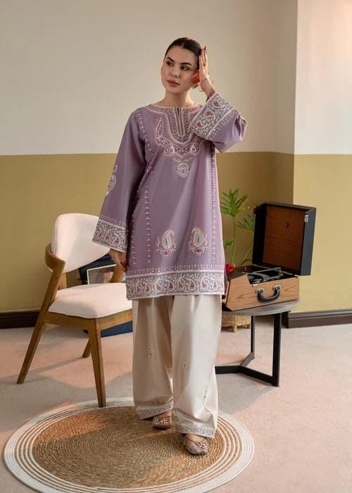 Embroidered Lawn Kurta Farshi Shalwar Suit - 2 Piece - Lilac