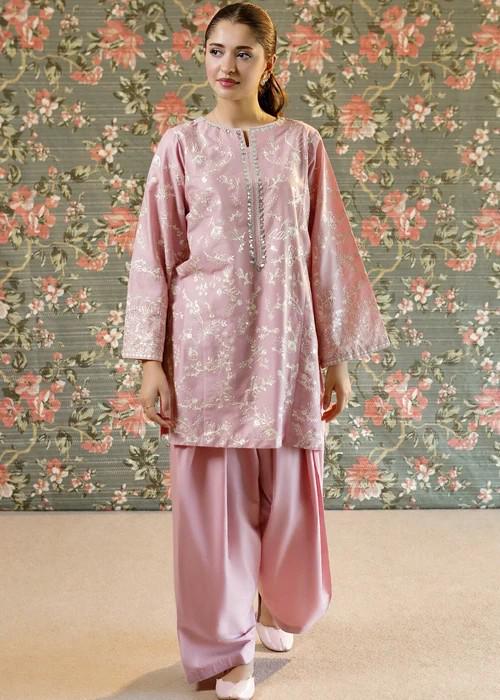 Embroidered Lawn Kurta Farshi Shalwar Suit - 2 Piece - Pink