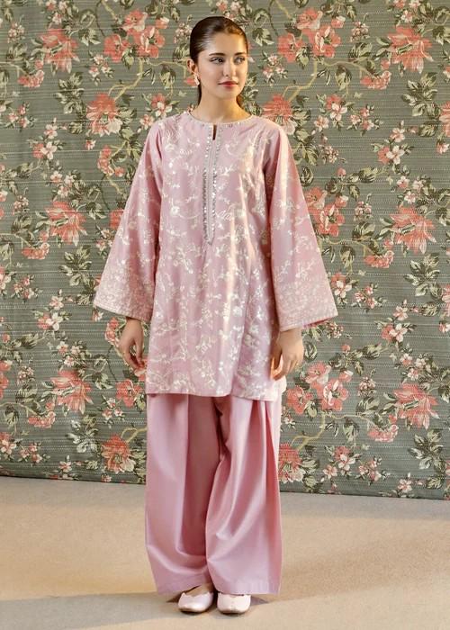 Embroidered Lawn Kurta Farshi Shalwar Suit - 2 Piece - Pink