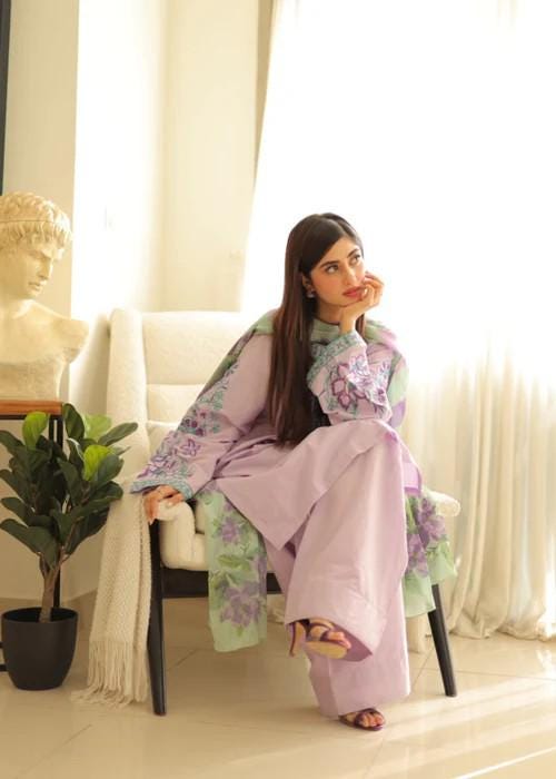 Embroidered Farshi Shalwar Lawn Suit - 3 Piece - Silk Dupatta