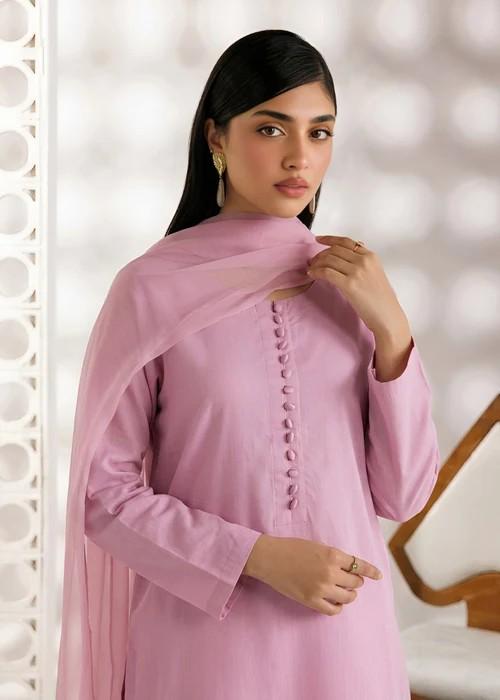 Pink Linen Kurta Set - Chiffon Dupatta - Pink