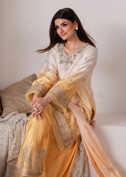 3 Piece Embroidered  Charmeuse / Shamooz Silk Palazzo Suit