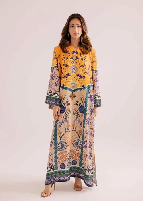 Printed Full Sleeves Silk Kaftan