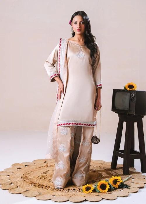 Charmeuse / Shamooz Silk Kurta Farshi Shalwar Set