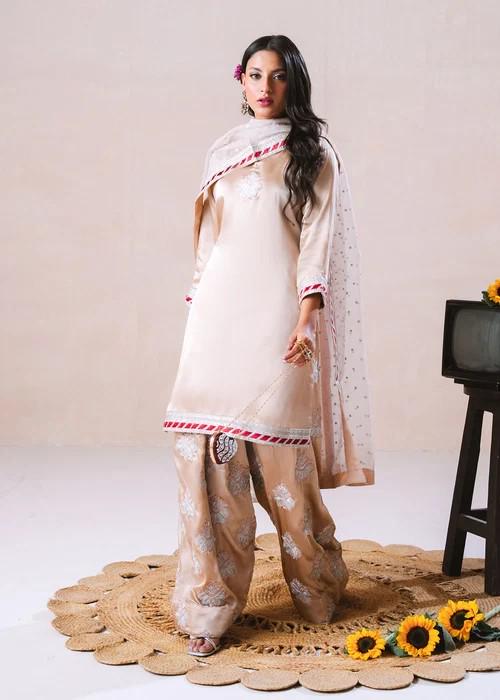 Charmeuse / Shamooz Silk Kurta Farshi Shalwar Set