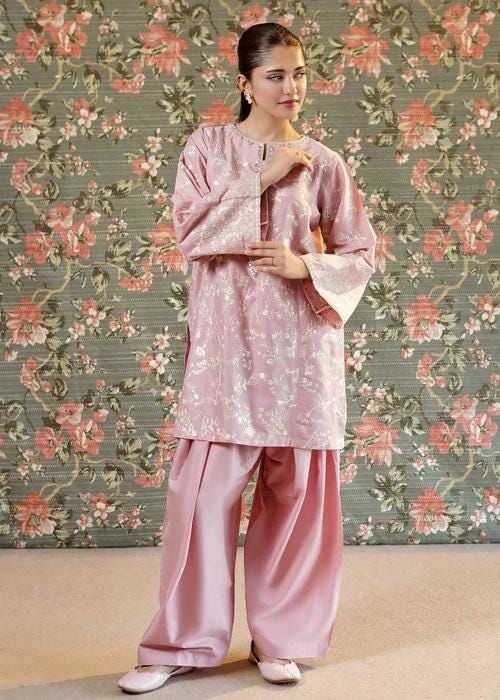 Embroidered Lawn Kurta Farshi Shalwar Suit - 2 Piece - Pink