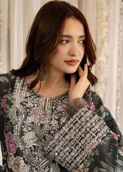 Embroidered Lawn Kurta Farshi Shalwar Suit - 2 Piece - Pink & Black