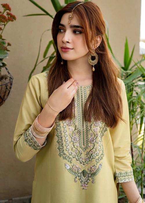 Embroidered Lawn Kurta Farshi Shalwar Suit - 2 Piece - Yellow Mellow