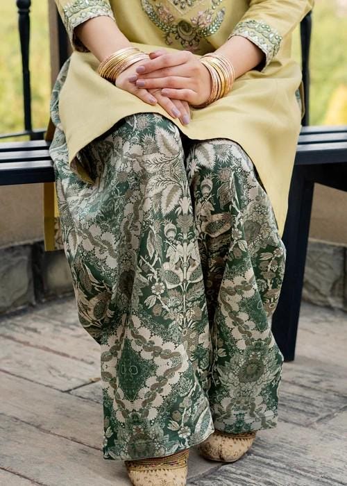 Embroidered Lawn Kurta Farshi Shalwar Suit - 2 Piece - Yellow Mellow