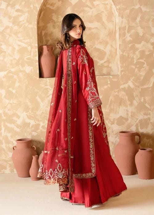 Embroidered Charmeuse / Shamooz Silk Kurta Sharara Suit with Antique Gold Zardozi Work