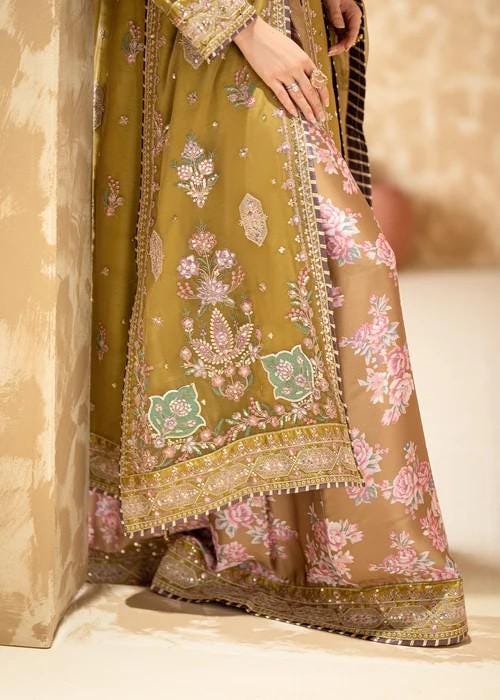 Embroidered Chiffon /Charmeuse Kurta Sharara Suit - Gold Zari Work