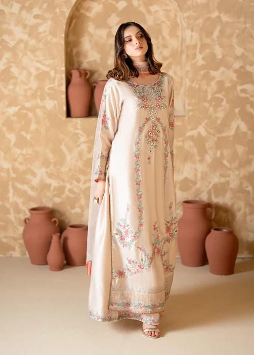 Embroidered Charmeuse Silk Palazzo 3 Piece Suit