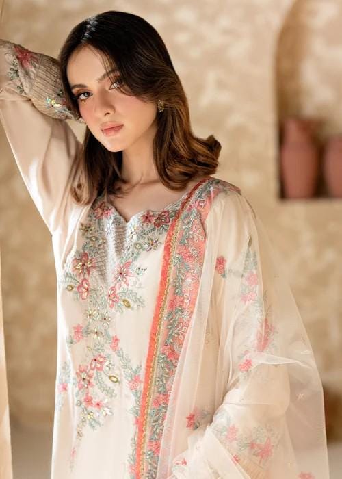 Embroidered Charmeuse Silk Palazzo 3 Piece Suit