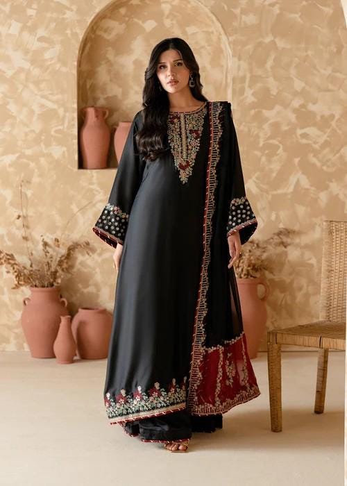 Embroidered Charmeuse / Shamooz Silk Kurta Palazzo Set