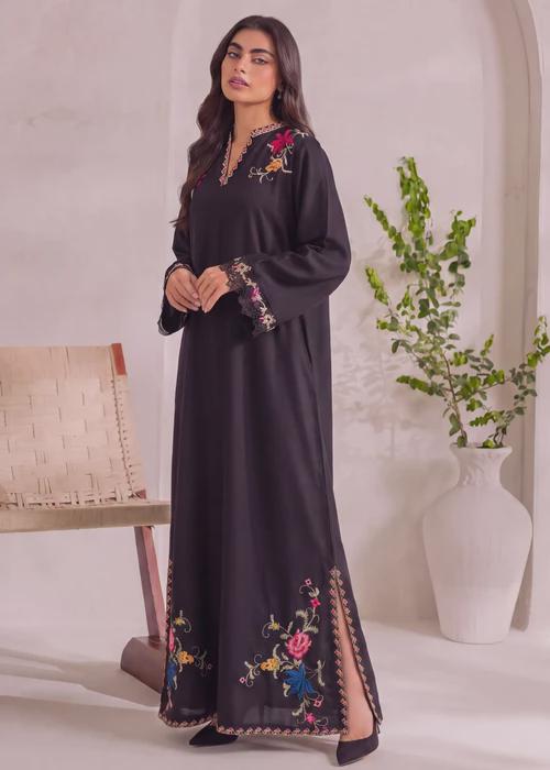 Embroidered Dhanak (Cotton) Kaftan Dress - 1 Piece
