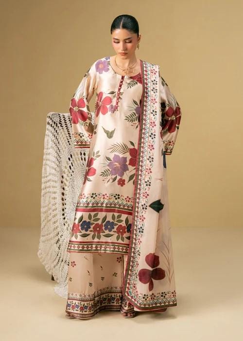 Printed Charmeuse Silk Palazzo 3 Piece Suit