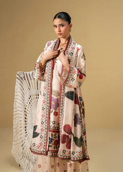 Printed Charmeuse Silk Palazzo 3 Piece Suit