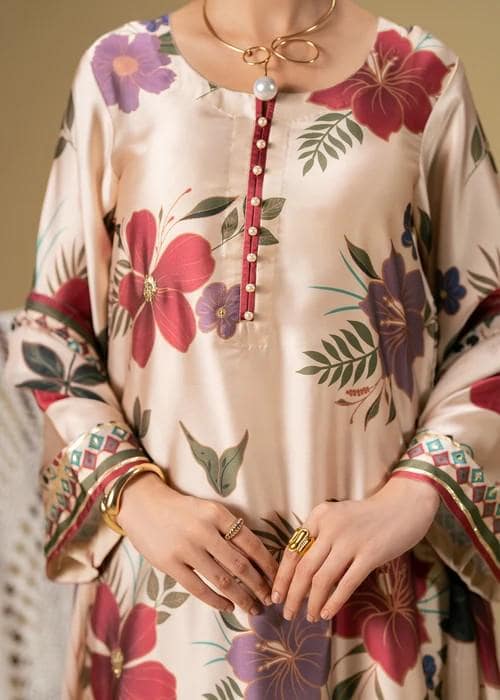 Printed Charmeuse Silk Palazzo 3 Piece Suit