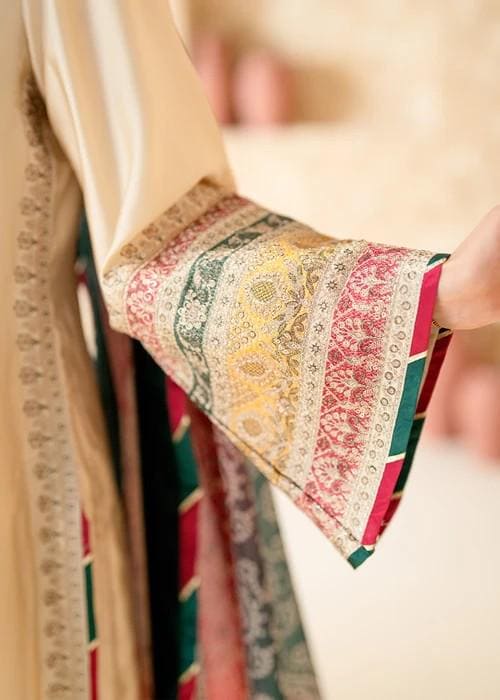 Embroidered Charmeuse Silk Sharara Suit - Cream