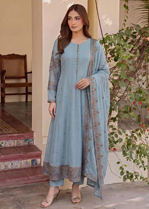 3 Piece Chiffon Maxi Dress - Ice Blue