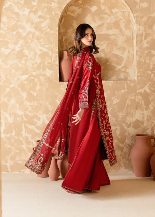Embroidered Charmeuse / Shamooz Silk Kurta Sharara Suit with Antique Gold Zardozi Work
